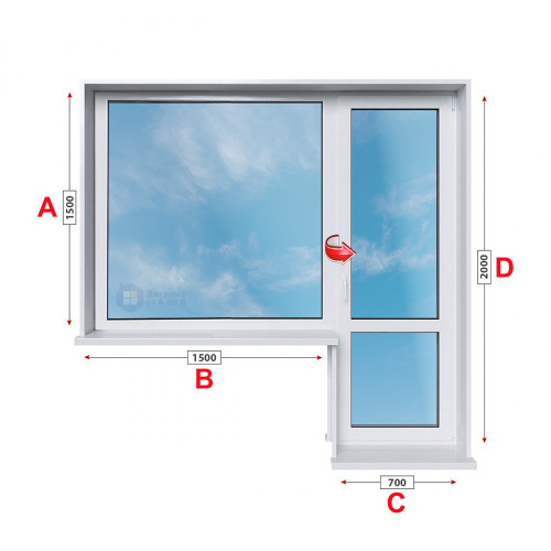Балконски прозорец (пистолет) VIVAPLAST 6400 - 60 мм с балконска врата 200/150 см